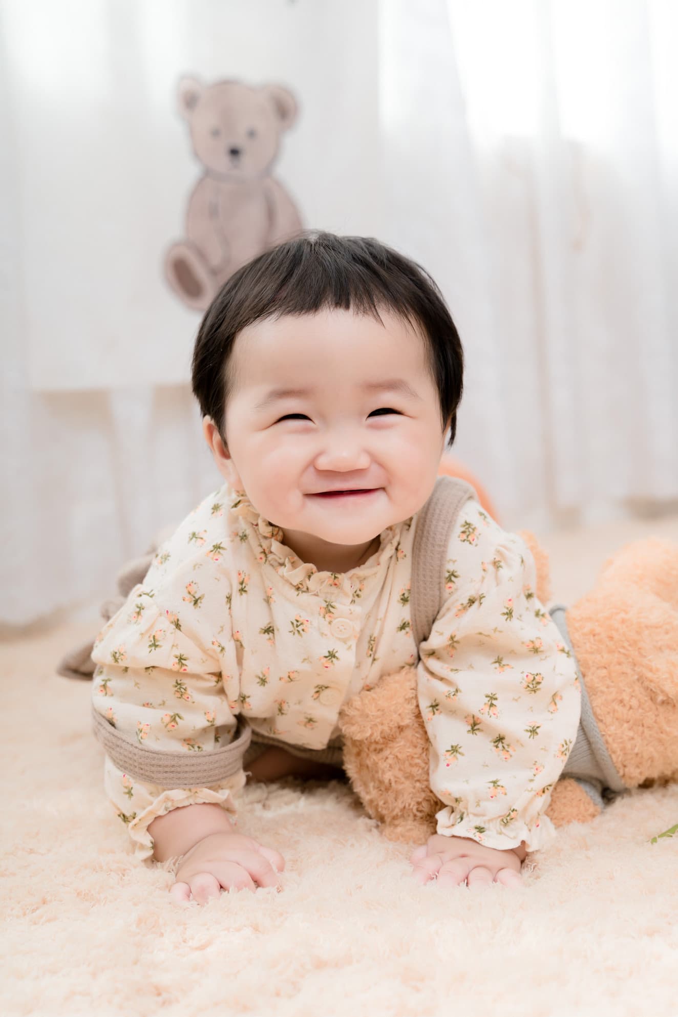 Laughing baby in the Bloom print co-ord set